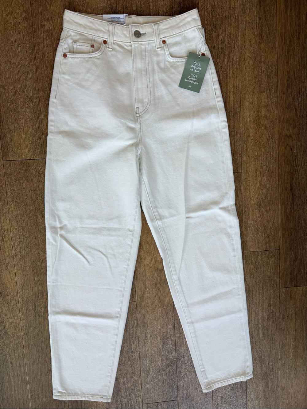 H&M High-Rise White loose mom Jeans 100% cotton